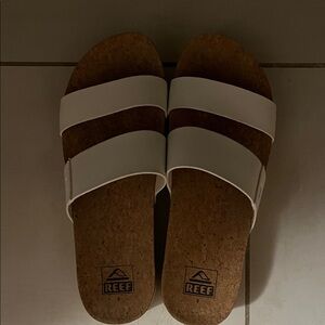 Reef White Cork Slide Sandals